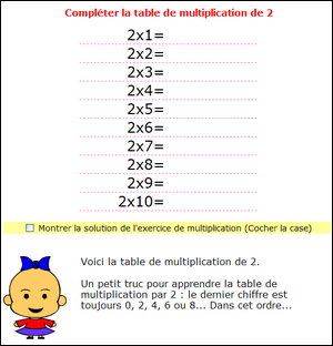 Exercices tables de multiplication